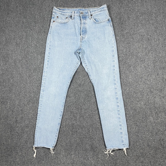 Levis 501 S Skinny Jeans Womens 28x28 Blue Light Wash Denim Frayed 0896 - Picture 2 of 12